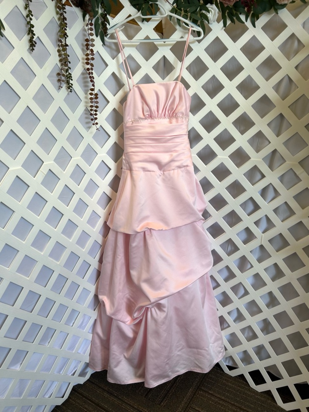 Impression Bridal Pink Satin Formal Gown Prom Dress Size 6 Beaded Strap